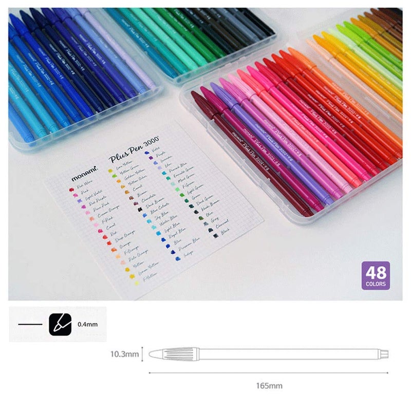 MONAMI Plus Pen 3000 Felt Tip Pens, Fine Point (0.4mm), Coloring/Drawing/Journaling, Assorted Colors, 48-Pack - Image 5